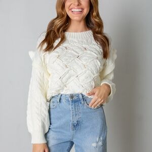 Vestique Marshmallow Creme Sweater Cable‎ Knit Pattern Size M